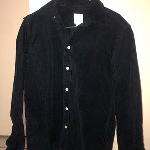 Black Velvet Material Button Down with white Buttons
